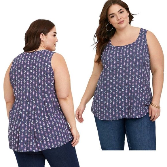 Torrid Womens Plus Sz 2X Gray Mandala Georgette Hi Lo Tank Top Pleated Back - Picture 1 of 6